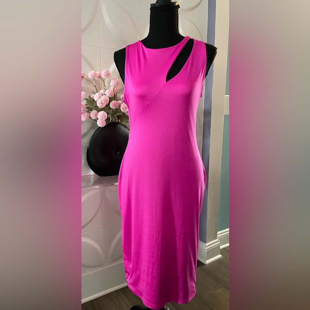 Gaze Women's Hot Pink Cut Out Midi Dress Size Large